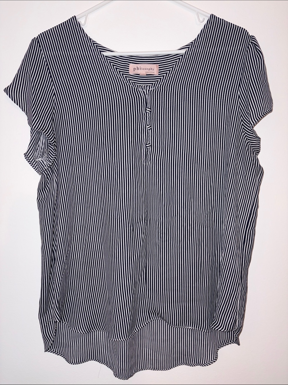 Philosophy Black and White Vertical Stripe Cap Sleeve Blouse